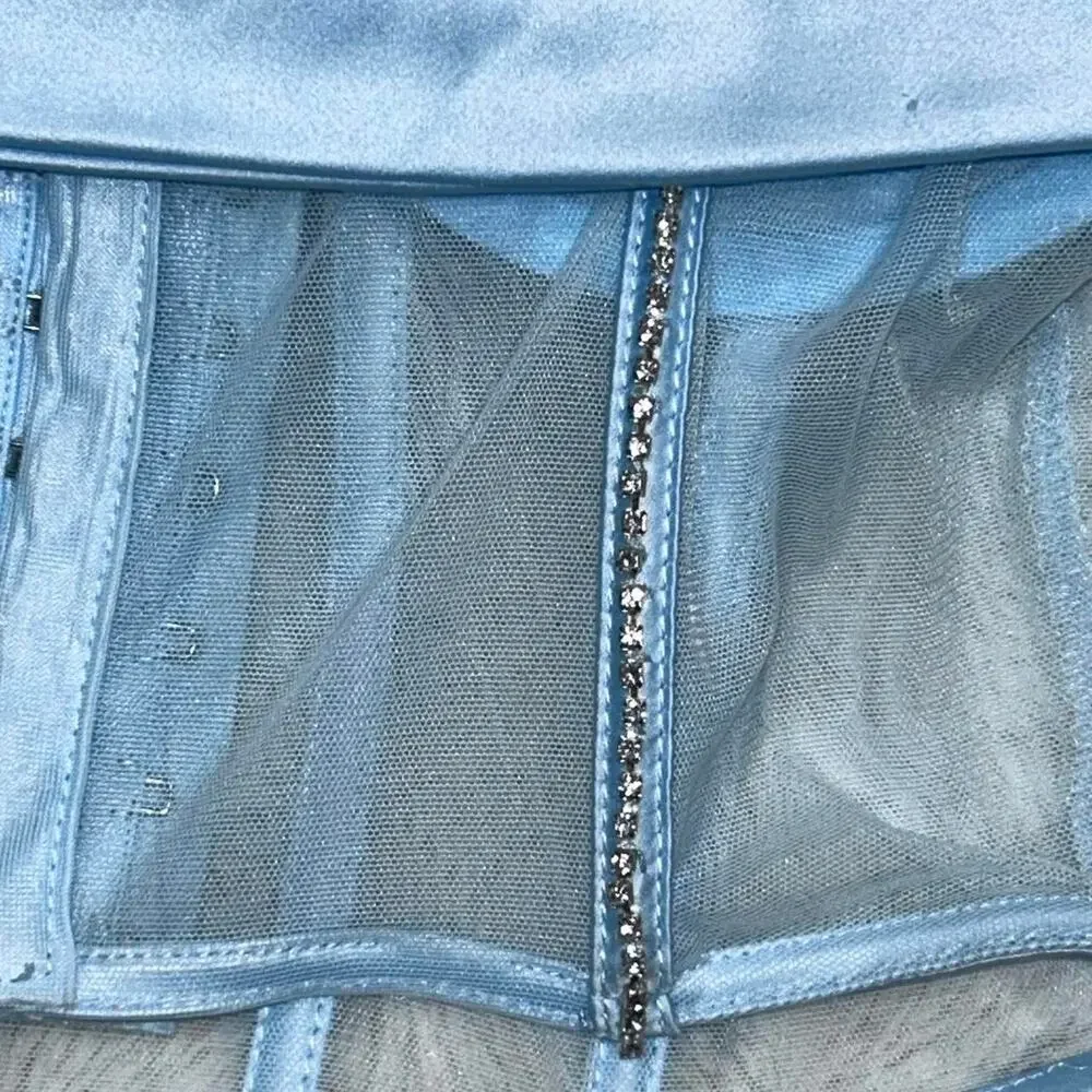 Baby blue corset top‎ Small Rhinestone Detail Satin sexy